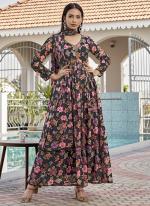 Georgette Black  Festival Wear Flower Printed Readymade Kurti Set